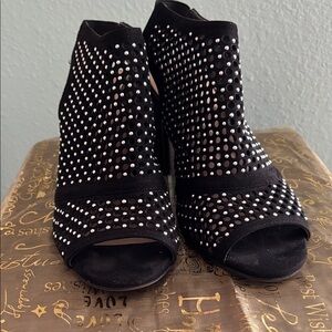 Andrew Geller Black Studded Peep-Toe Boots